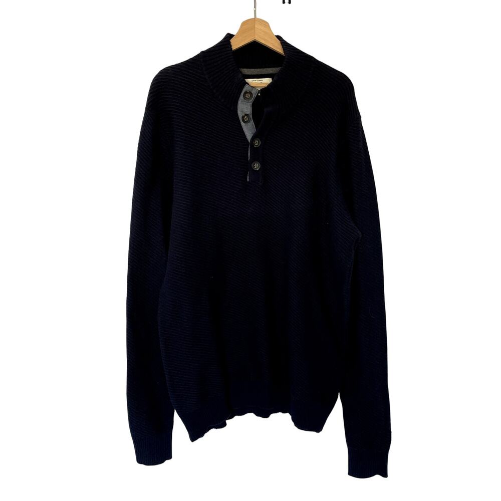 Hawker Rye cotton cashmere navy knit sweater men's size XL academia grandpa